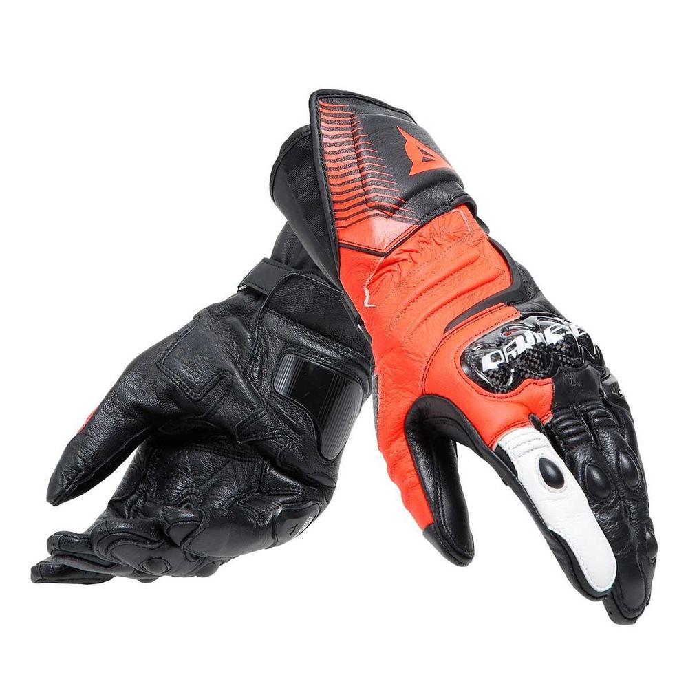 DAINESE ELDİVEN CARBON 4 LONG LTHR GLOVES BLACK FLUO RED WHITE